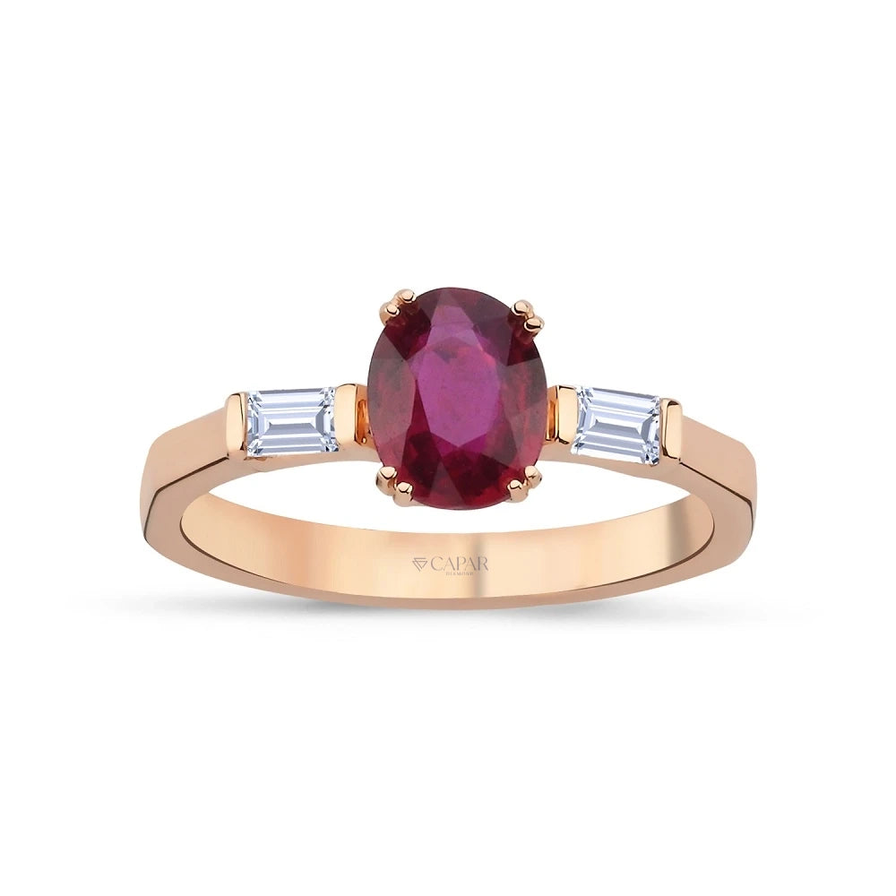1.47 Karat Pırlanta Oval Yakut Yüzük Capar Diamond
