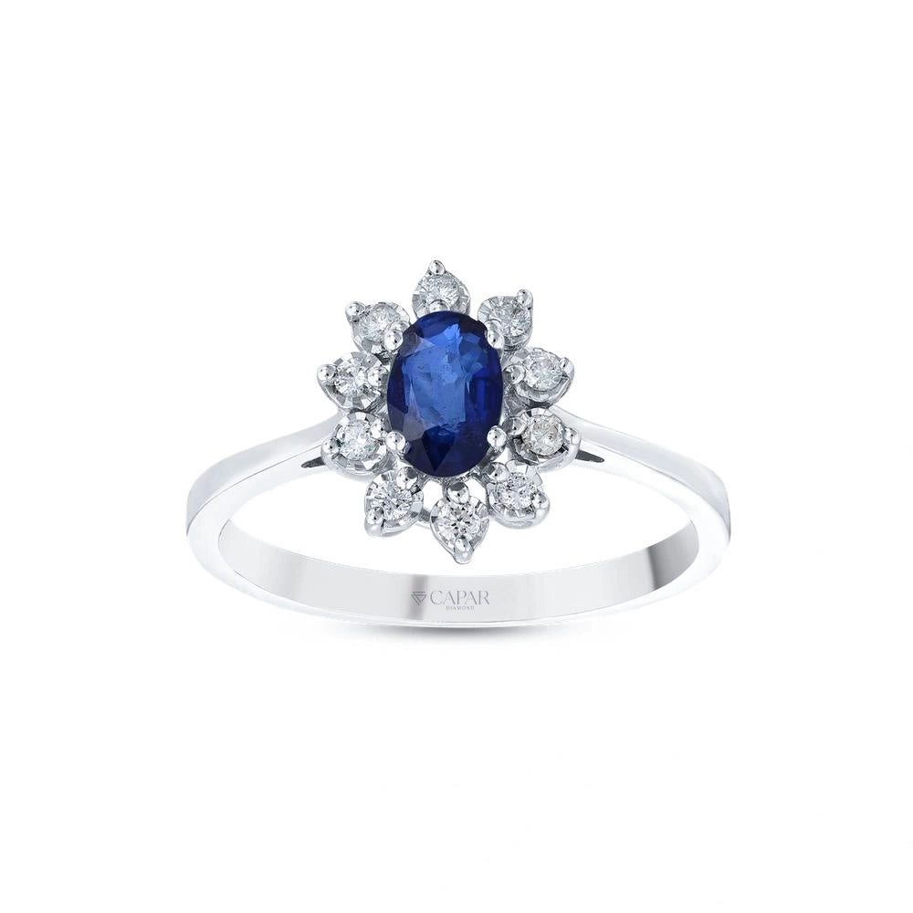 0.11 Karat Pırlanta Safir Taşlı Yüzük Capar Diamond